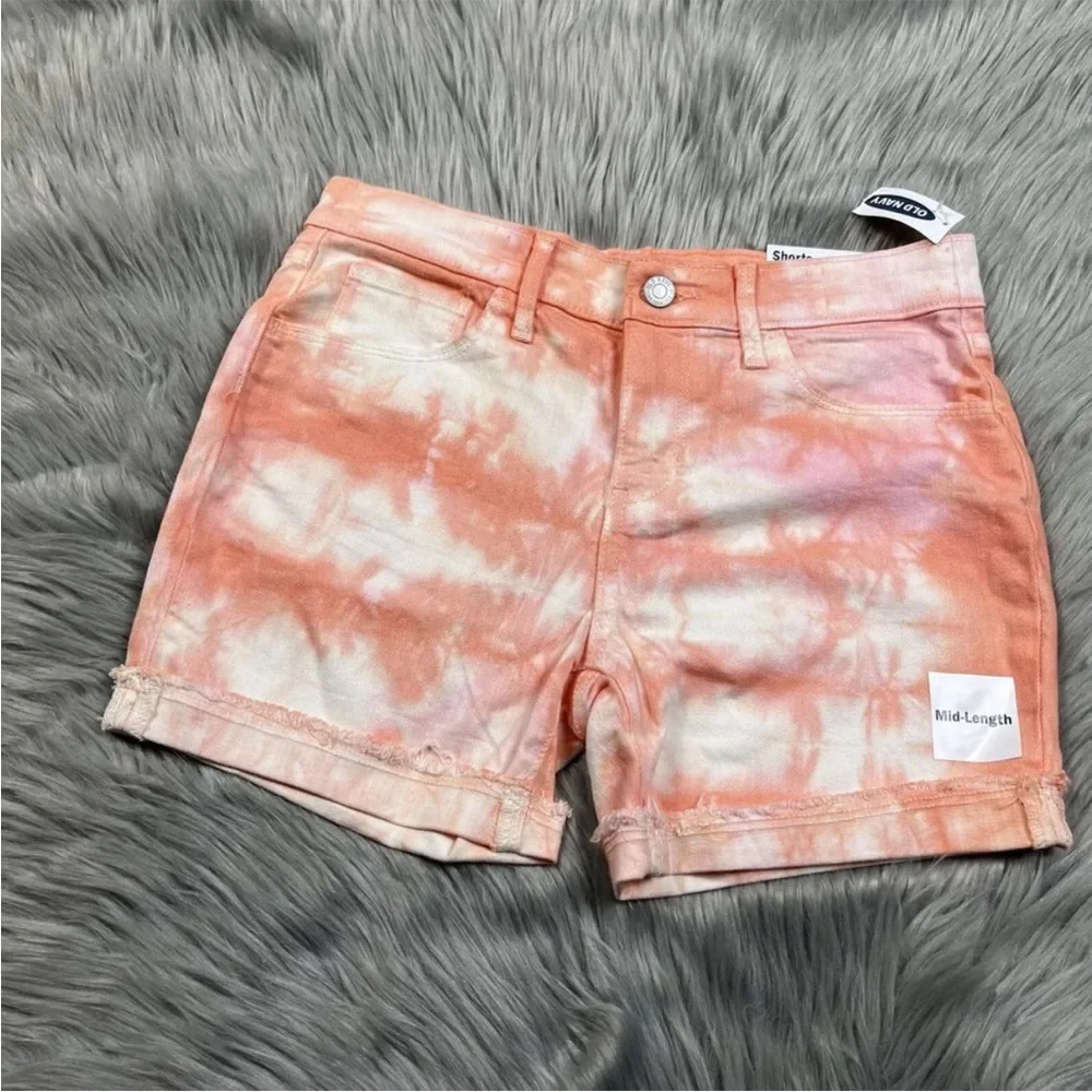 Old Navy Girls Orange Tie Dye Cuffed Shorts Size 14 Mid Length
